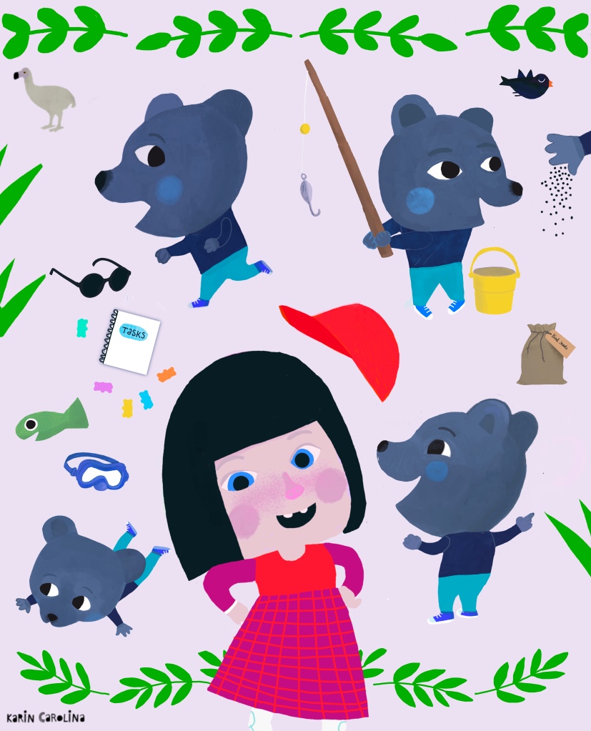 Karin Carolina, KARIN, Poiesz, illustraties, illustrations, bear, poses, girl 