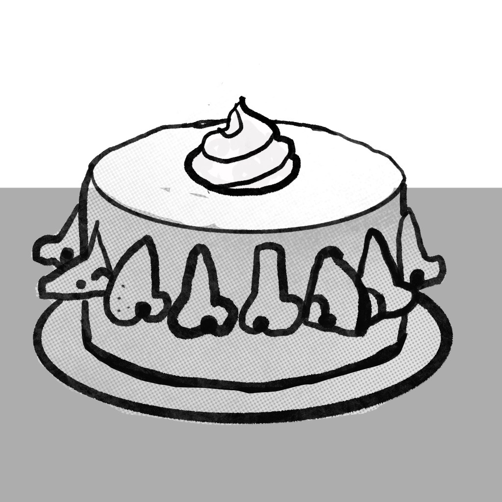 All about noses. A cake with noses. Sketch by Karin Carolina Poiesz